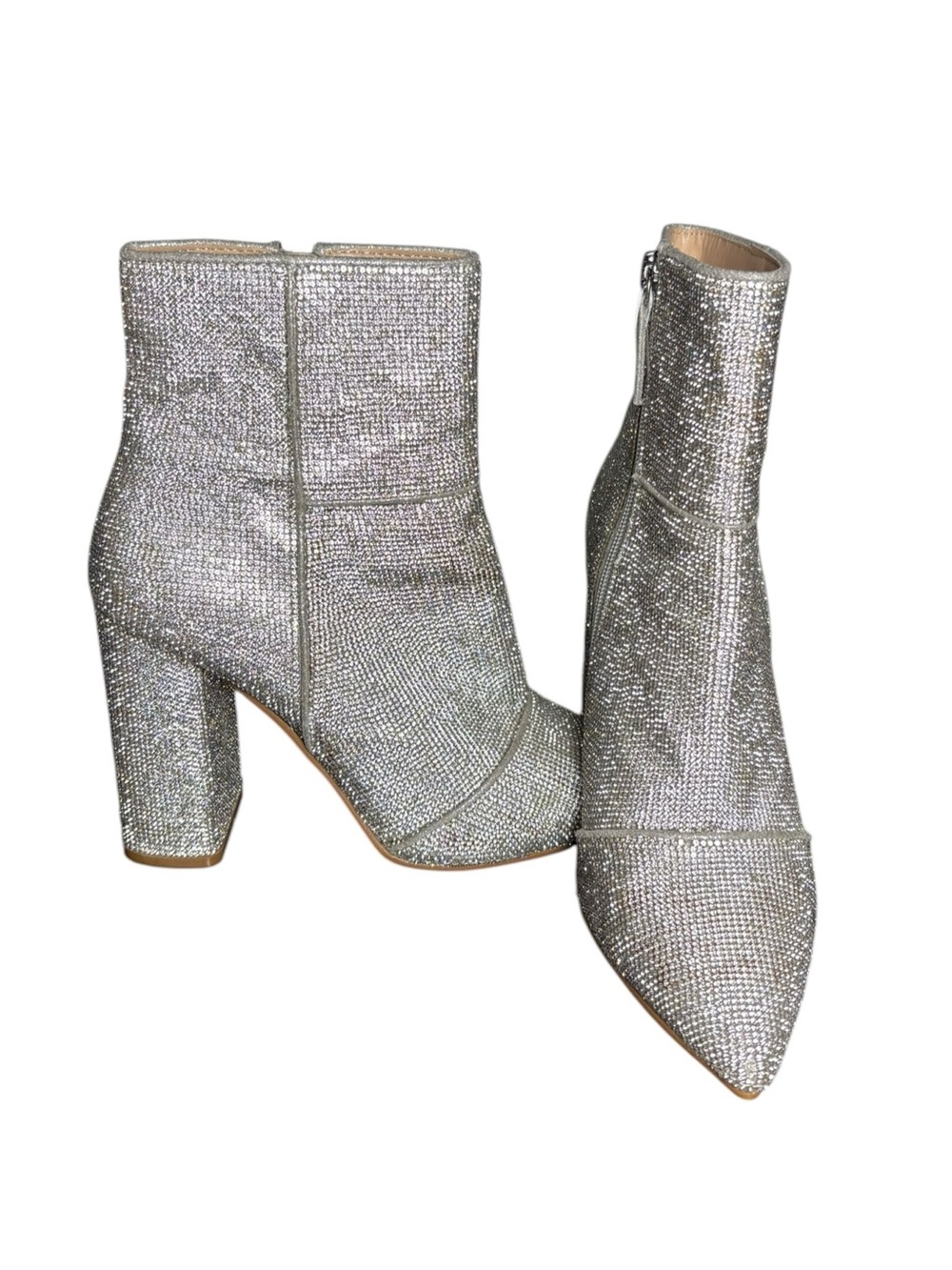 Steve Madden Silver Rhinestone Pointed Toe Ankle Boots Size 7.5 Bling